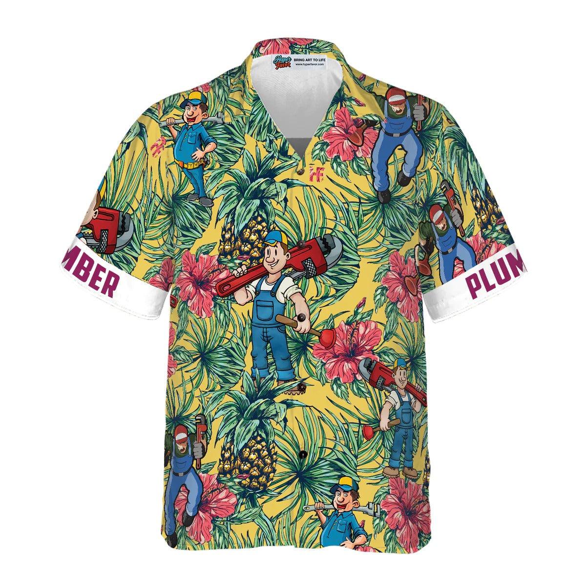 Plumber Hawaiian Shirt, Plumber Pineapple Seamless Pattern Hawaiian Shirt, Pineapple Aloha Shirt - Perfect Gift For Men & Women, Friend, Family - Image 2