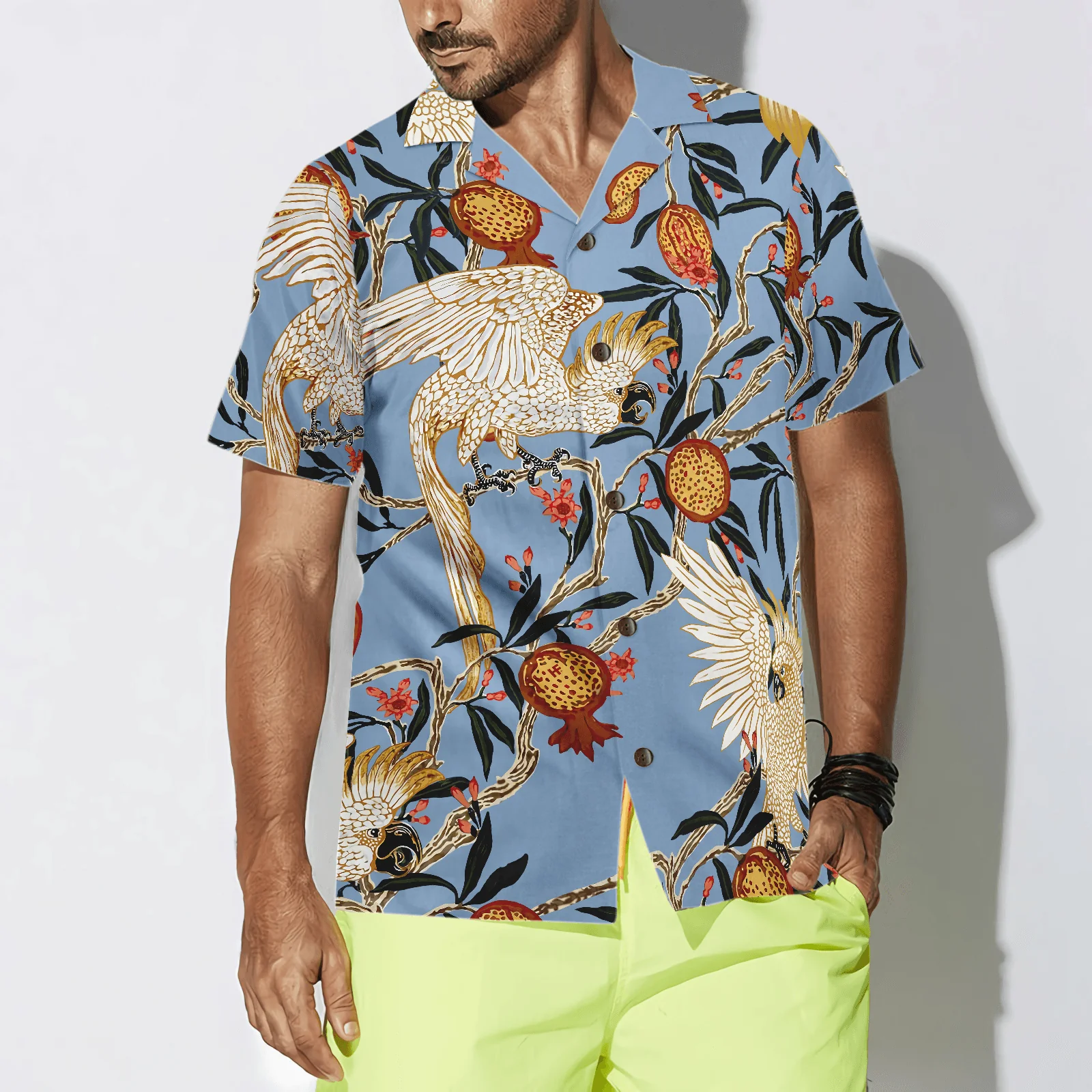 Pomegranates And Cockatoos Hawaiian Shirt, Colorful Summer Aloha Shirts For Men Women, Perfect Gift For Husband, Wife, Boyfriend, Friend - Image 4