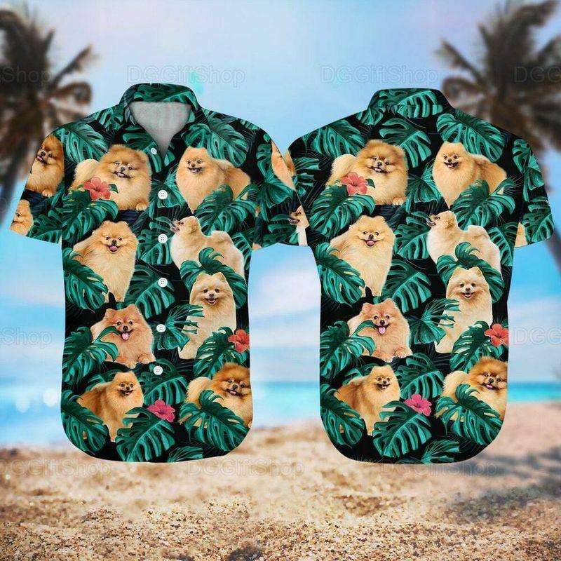 Pomeranian Dog Aloha Hawaiian Shirt - Pomeranians Dog Pattern Hawaiian Shirt, Tropical Leaves Hawaiian Shirt For Men & Women, Dog Lover
