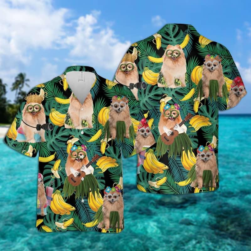 Pomeranian Hawaiian Shirt, Tropical Leaves Hawaiian Shirt For Men - Perfect Gift For Pomeranian Lovers, Husband, Boyfriend, Friend, Family