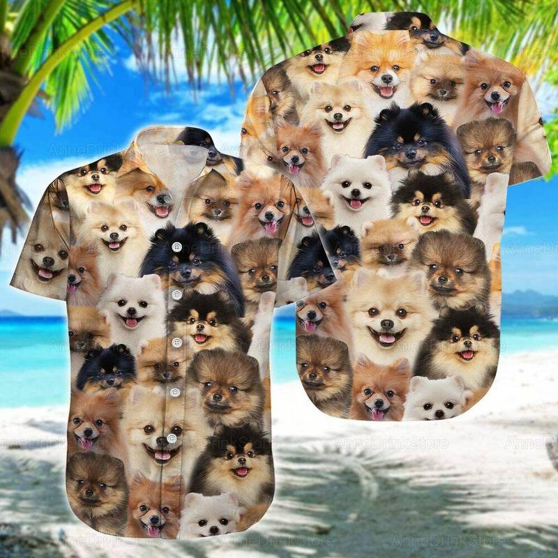 Pomeranians Dog Aloha Hawaiian Shirt - Pomeranians Dog Beach Pattern Hawaiian Shirt, Black & Yellow Dog Hawaiian Shirt For Men & Women, Dog Lover