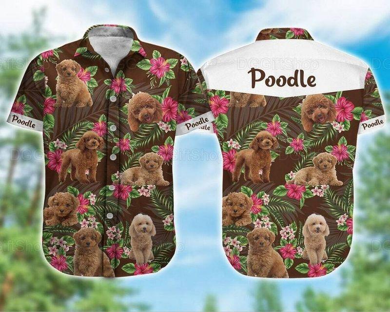 Poodle Dog Aloha Hawaiian Shirt - Cute Brown Poodle Dog Beach Life Hawaiian Shirt, Hibiscus Tropical Pattern Hawaiian Shirt For Men & Women, Dog Lover