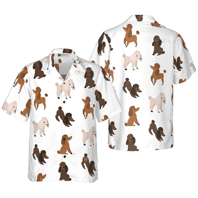 Poodle Hawaiian Shirt, Puppies Run Around Poodle Aloha Shirt For Men - Perfect Gift For Poodle Lovers, Husband, Boyfriend, Friend, Family