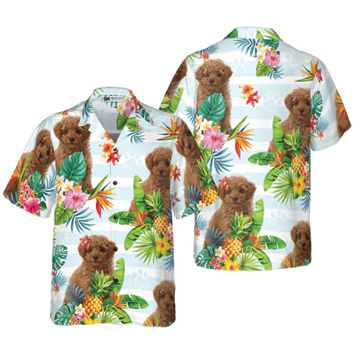 Poodle Hawaiian Shirt, Tropical Flower With Poodle Aloha Shirt For Men - Perfect Gift For Poodle Lovers, Husband, Boyfriend, Friend, Family