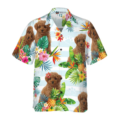 Poodle Hawaiian Shirt, Tropical Flower With Poodle Aloha Shirt For Men - Perfect Gift For Poodle Lovers, Husband, Boyfriend, Friend, Family - Image 2
