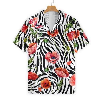 Poppy Hawaiian Shirt - Poppy Zebra Watercolor Painting Art Hawaiian Shirt - Perfect Gift For Zebra Lovers, Husband, Boyfriend, Friend, Family - Image 2