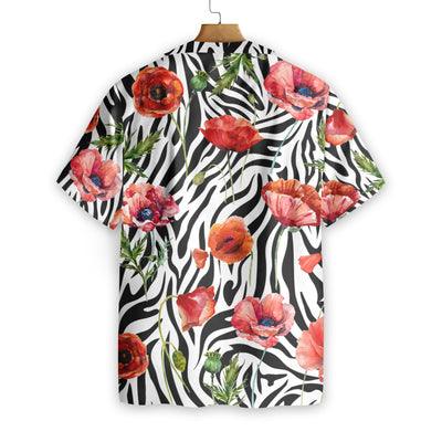 Poppy Hawaiian Shirt - Poppy Zebra Watercolor Painting Art Hawaiian Shirt - Perfect Gift For Zebra Lovers, Husband, Boyfriend, Friend, Family - Image 3
