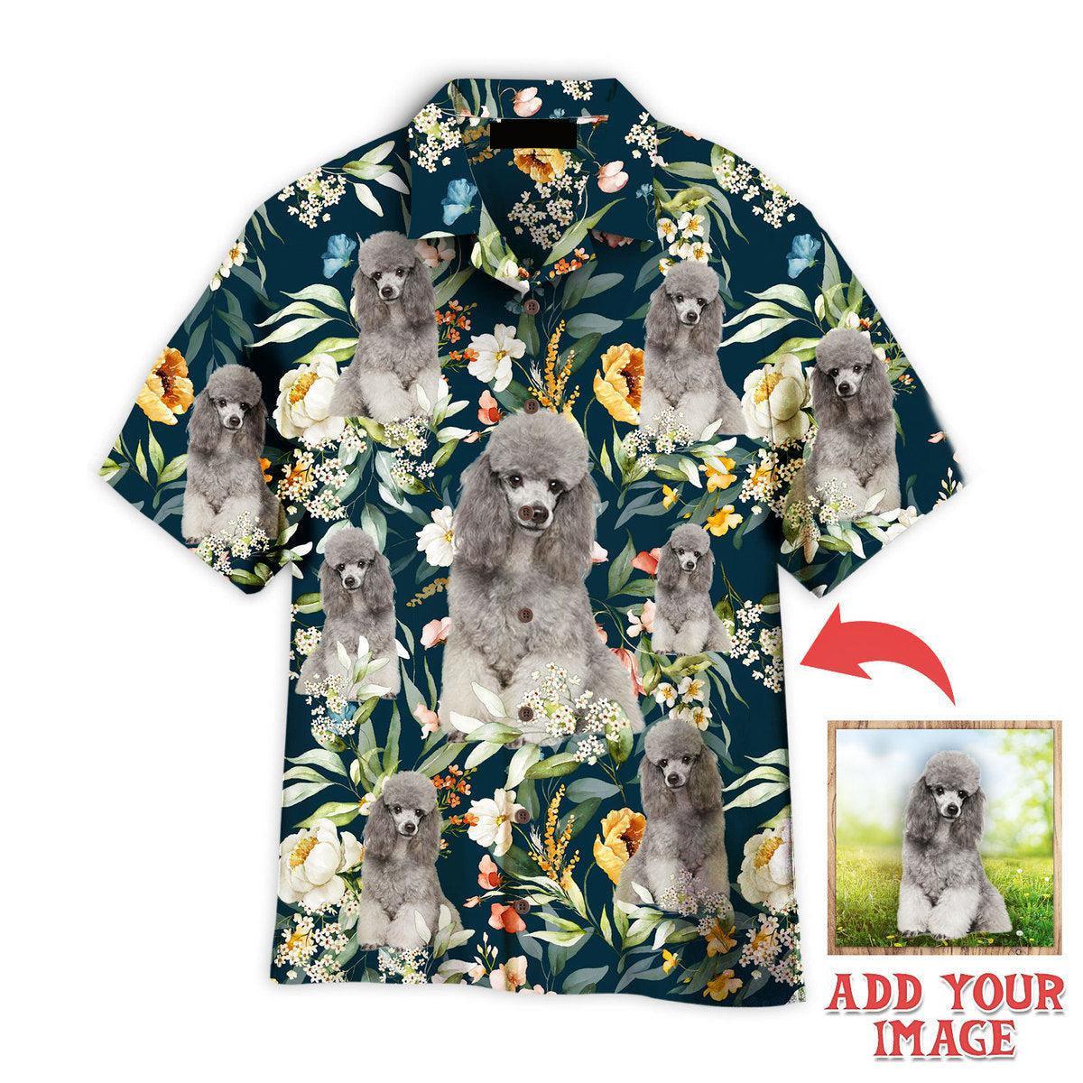 Portrait Of Gray Poodle On Floral Flowers Custom Hawaiian Shirt, Personalized Hawaiian Shirts, Custom Photo Hawaiian Shirt - Image 2