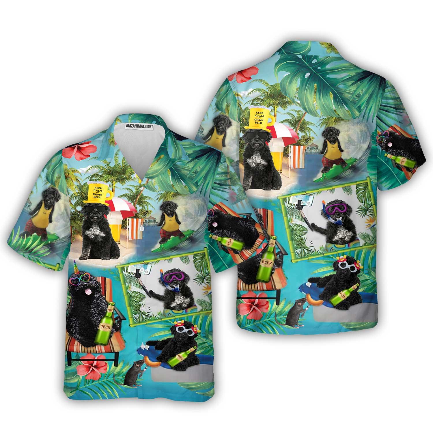 Portuguese Water Dog Hawaiian Shirt, Dog Surfing Aloha Shirt For Men - Perfect Gift For Portuguese Water Dog Lover, Husband, Boyfriend, Friend, Family
