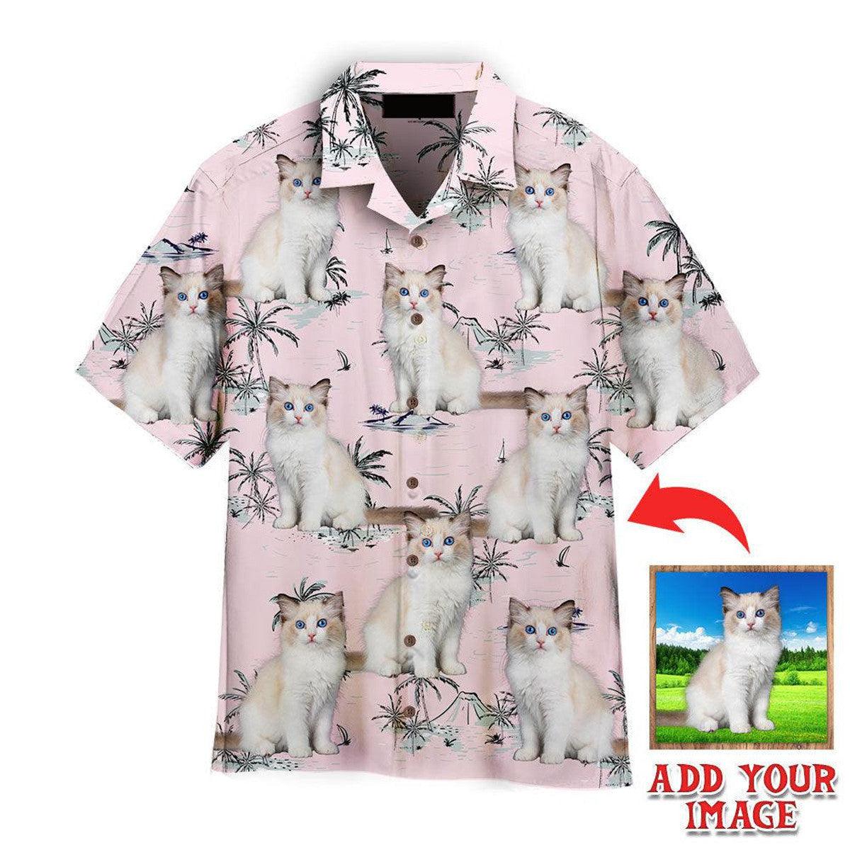 Pretty Bicolor Ragdoll Kitten On Pink Island Custom Photo Hawaiian Shirt, Personalized Hawaiian Shirts - Perfect Gift For Cat Lovers, Family, Friends - Image 2