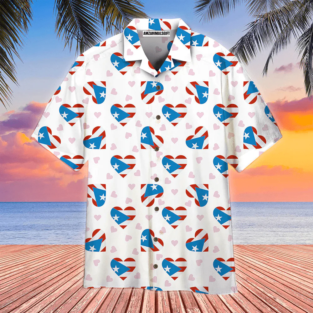 Puerto Rico Heart Flag Independence Day Aloha Hawaiian Shirts For Men Women, Perfect Gift For Summer, Friend, Patriot, Family