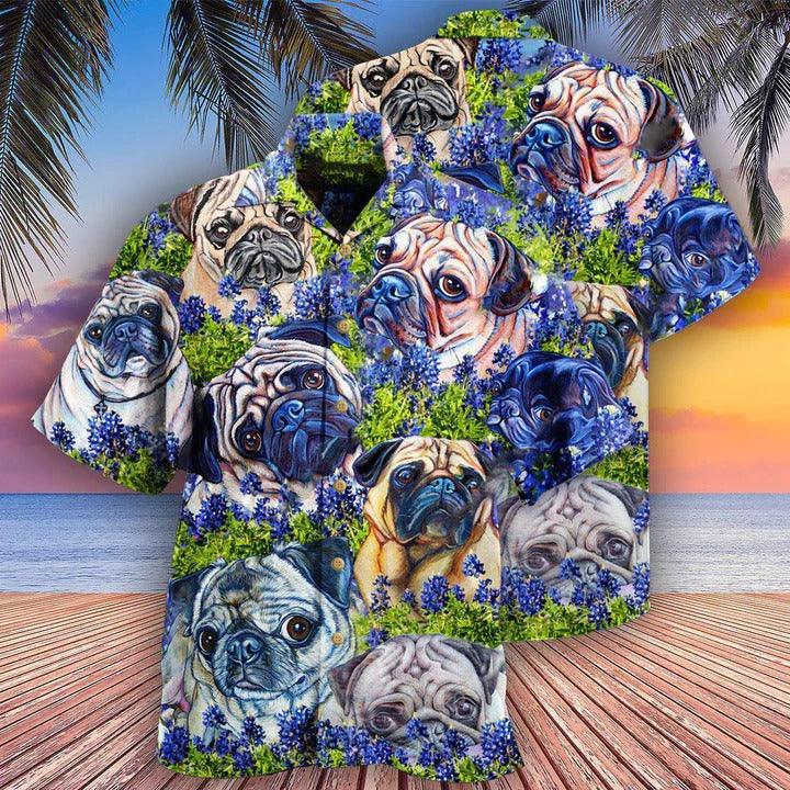 Pug Aloha Hawaii Shirt - Pug And Beautiful Blue Bonnet Hawaiian Shirt For Summer - Perfect Gift For Dog Lovers, Friend, Family