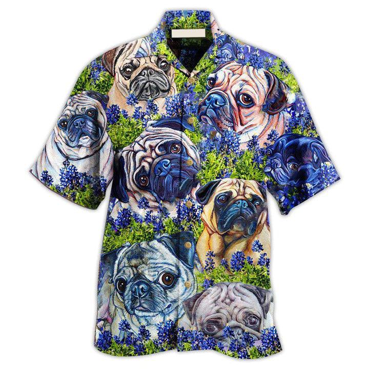Pug Aloha Hawaii Shirt - Pug And Beautiful Blue Bonnet Hawaiian Shirt For Summer - Perfect Gift For Dog Lovers, Friend, Family - Image 2