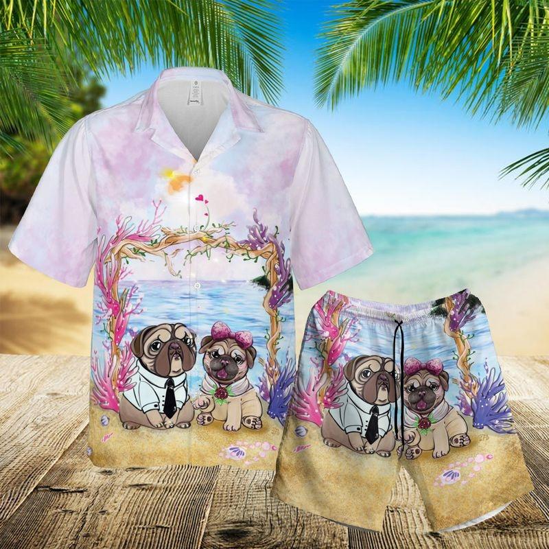 Pug Aloha Hawaiian Shirt - Pug Dog Valentine Couple Hawaiian Shirt, Pug Couple Love Hawaiian Shirt For Men & Women, Pug Lover - Image 2