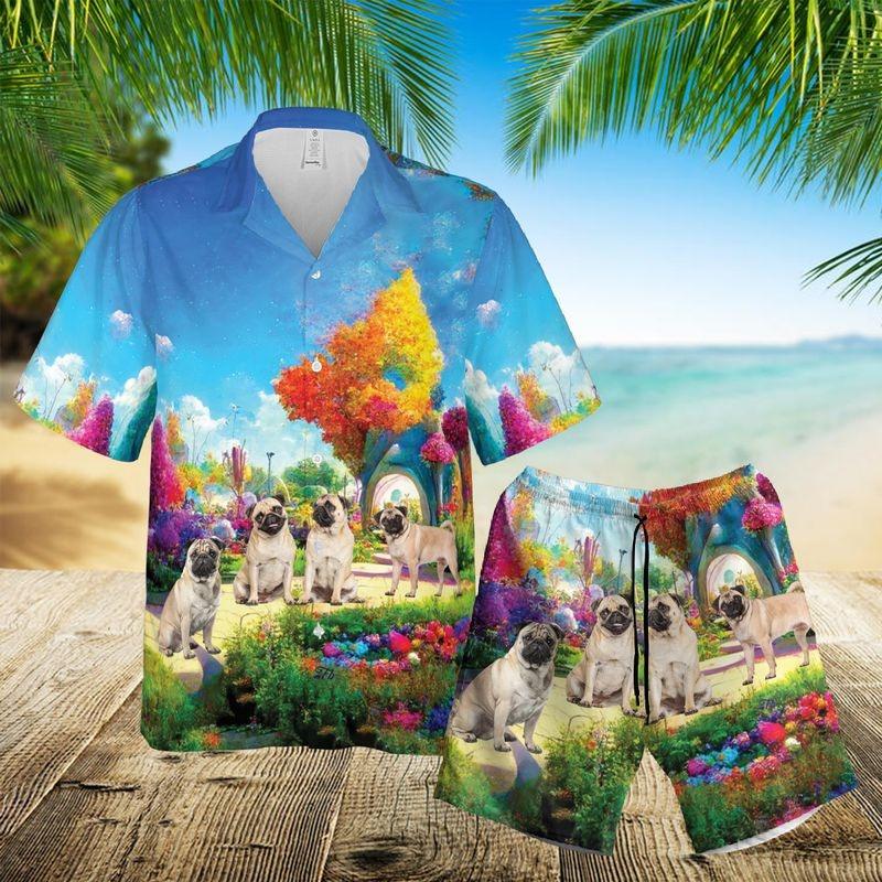 Pug Aloha Hawaiian Shirt - Puppies Pug Dog Owner Summer Hawaiian Shirt, Pug In Flower Garden Hawaiian Shirt For Men & Women, Pug Lover - Image 3