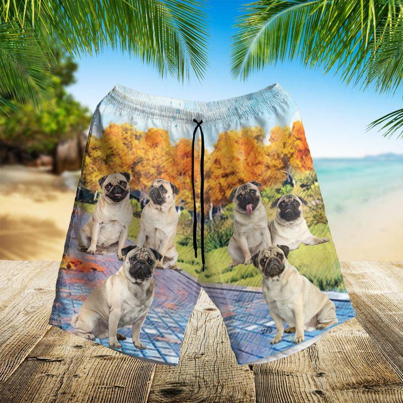 Pug Aloha Hawaiian Shirts For Summer, Dog Autumn Forest Hawaiian Set For Men Women, Gift For Friend, Family, Dog Lovers, Dog Mom Dad, Dog Owner - Image 3
