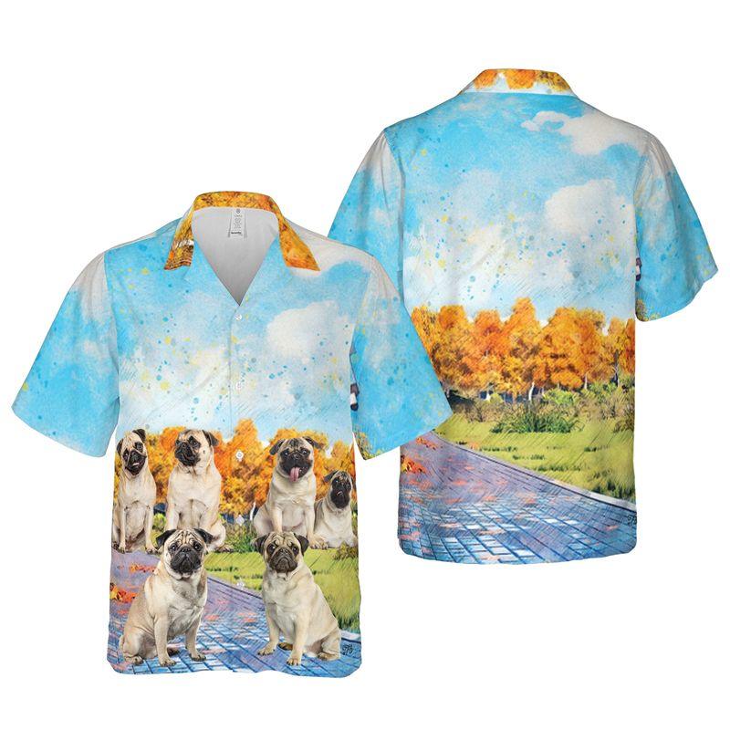 Pug Aloha Hawaiian Shirts For Summer, Dog Autumn Forest Hawaiian Set For Men Women, Gift For Friend, Family, Dog Lovers, Dog Mom Dad, Dog Owner - Image 5
