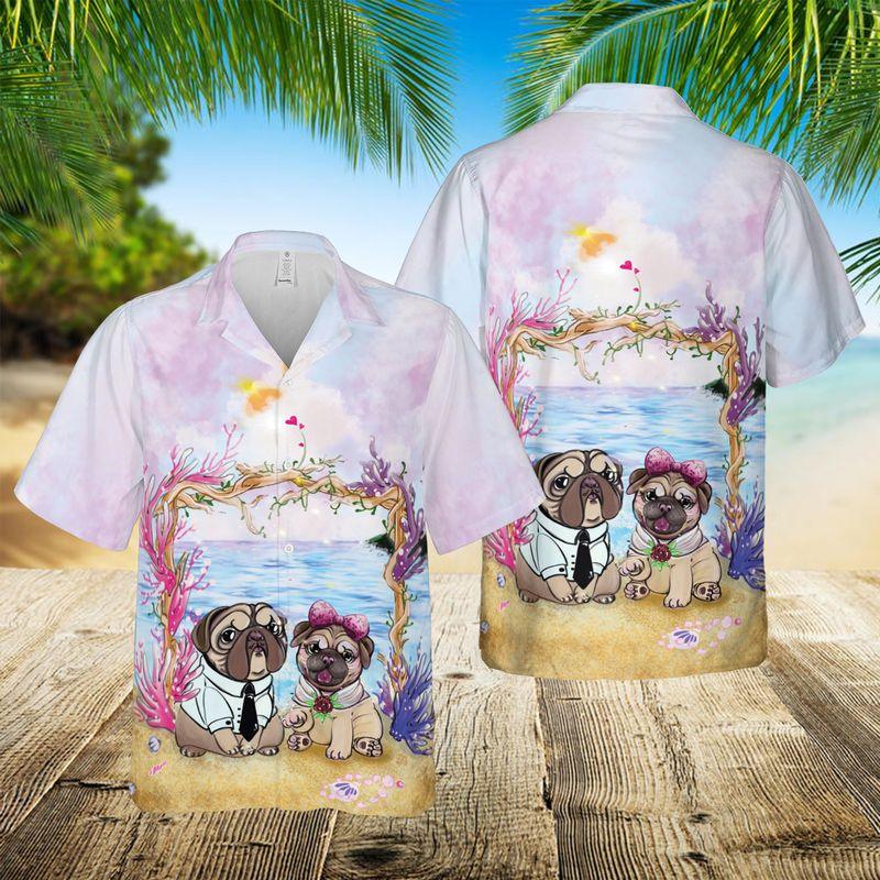Pug Couple Aloha Hawaiian Shirts For Summer, Dog Valentine Couple Pug Lady Pug Dad Hawaiian Set For Men Women, Gift For Friend, Family, Dog Lovers - Image 2