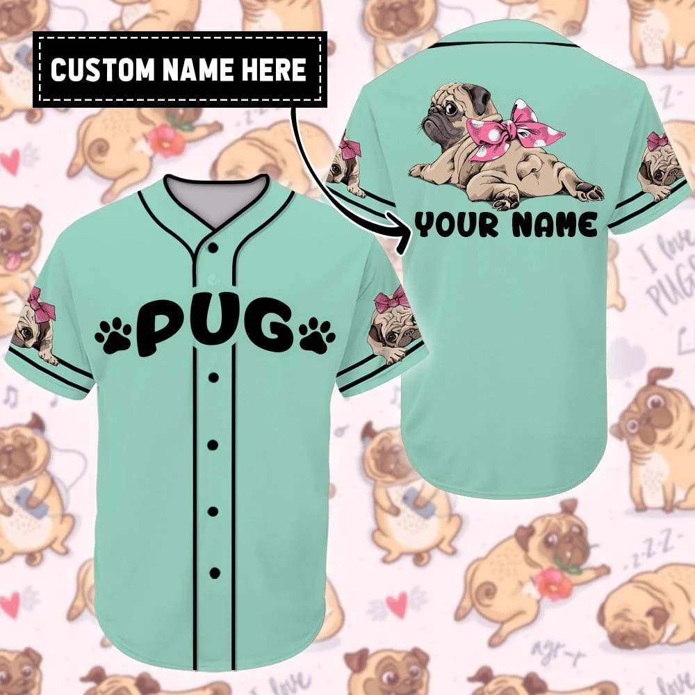 Pug Custom Name Baseball Jersey, Personalized Love Pug Cute Colorful Baseball Tee Jersey Shirt Men Women, Gift For Dog Lovers, Dad Mom Dog - Image 2