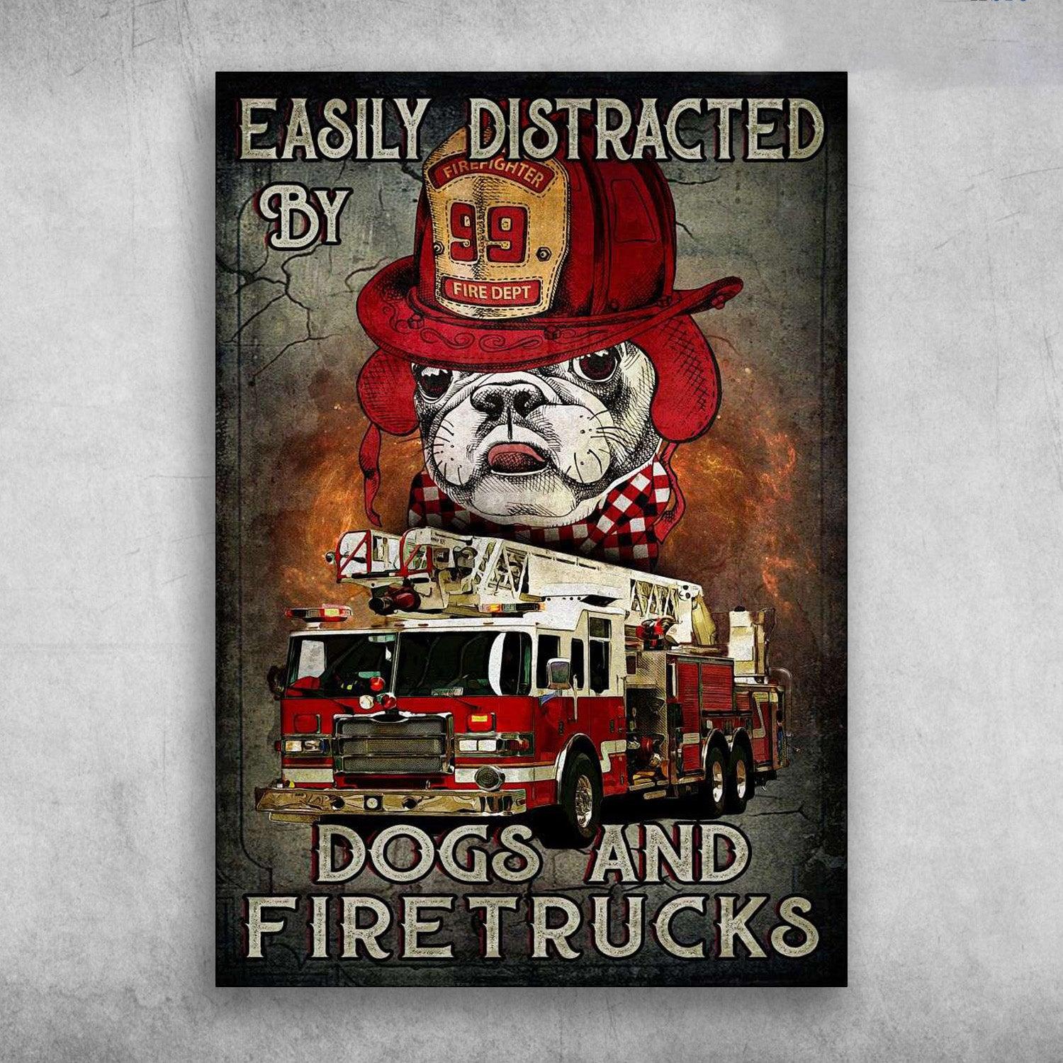 Pug Dog Fireman Portrait Canvas - Pug Easily Distracted By Dogs And Firetrucks Canvas, Perfect Gift For Dog Lover, Pug Lover
