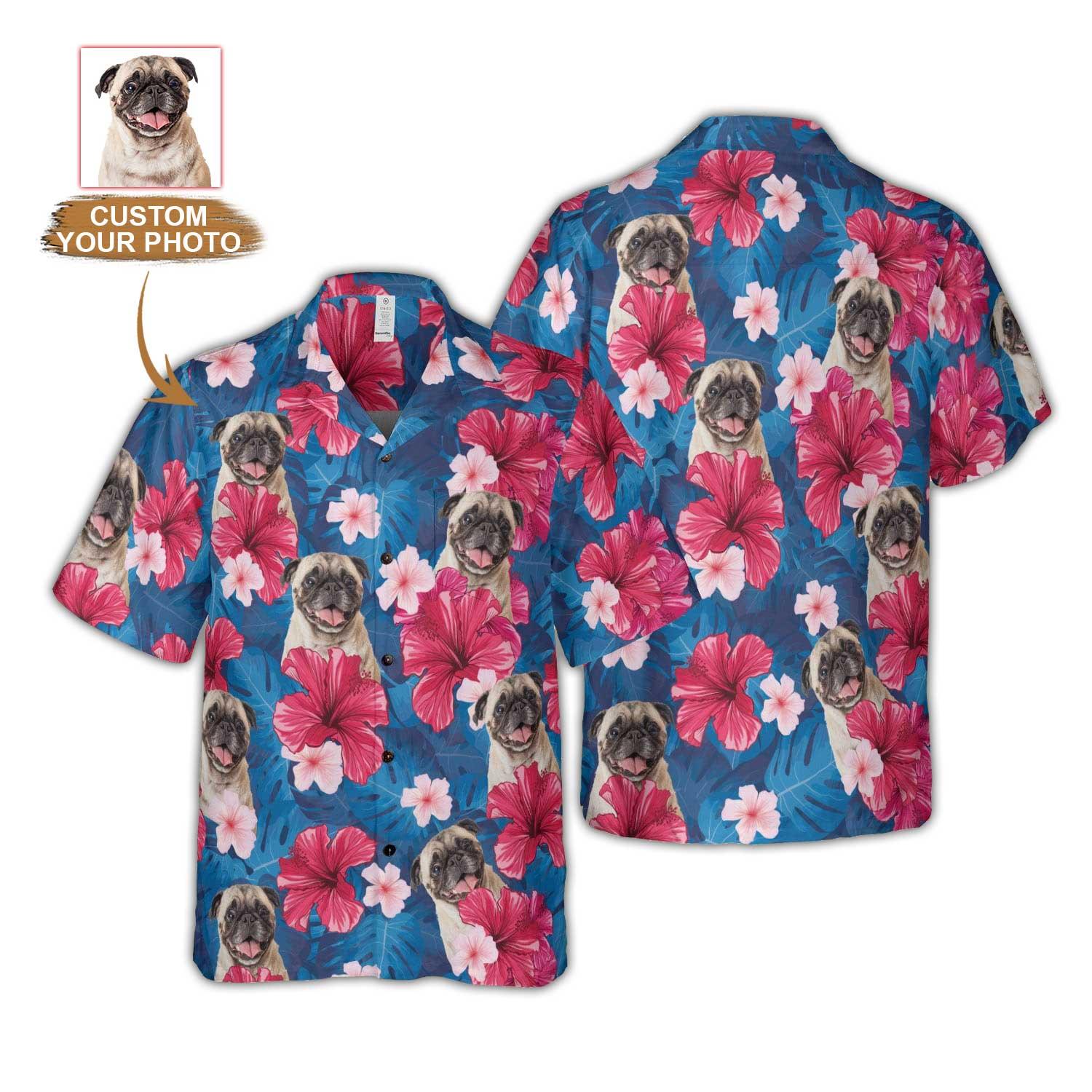 Dog Hawaiian Shirt Custom Photo - Tropical Forest Pattern Hawaiian Shirt - Gift for Dog Lovers, Family, Friends