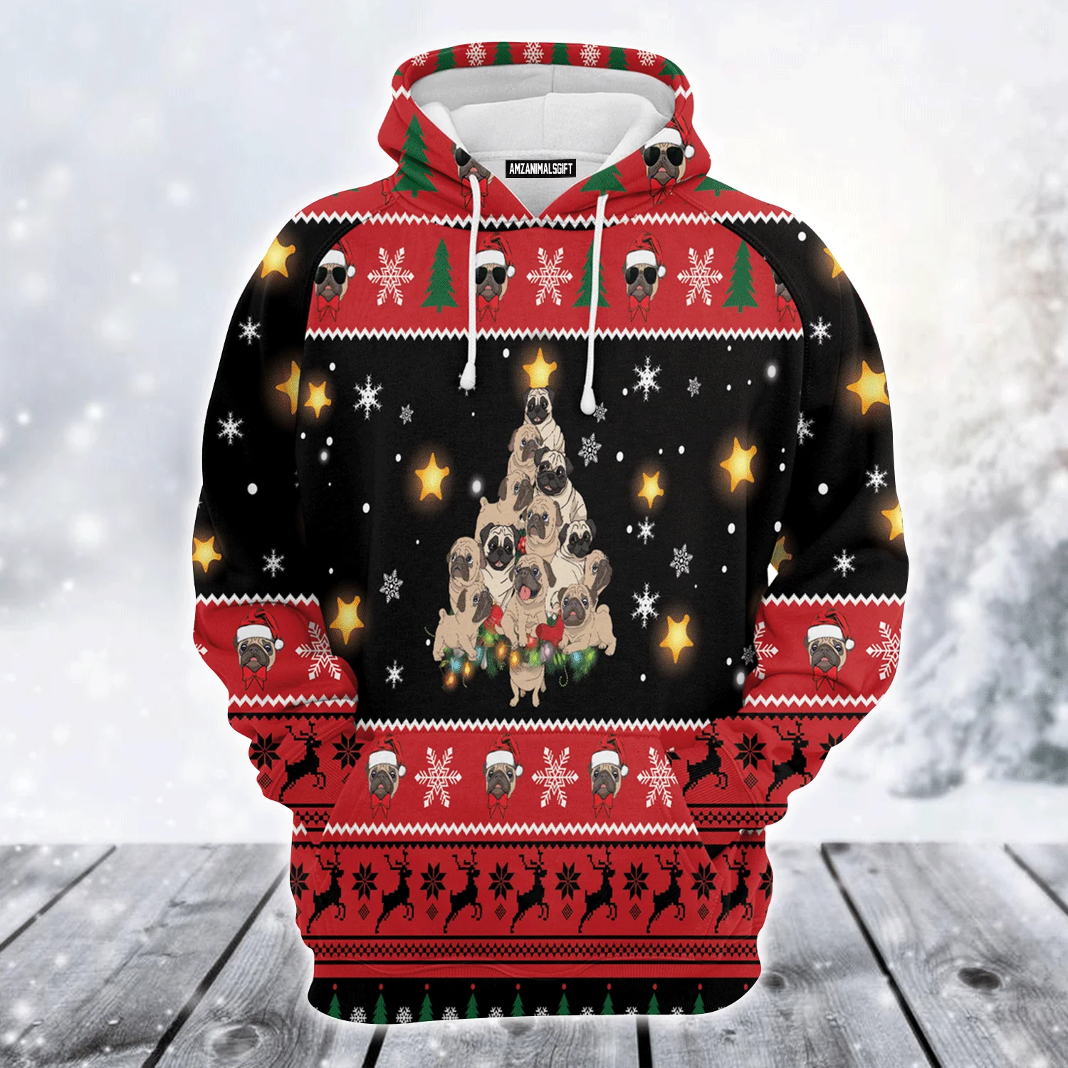 Pug Premium Christmas Hoodie, Pug Christmas Tree Christmas Unisex Hoodie For Men & Women - Perfect Gift For Pug Lovers,Christmas, Friends, Family - Image 2