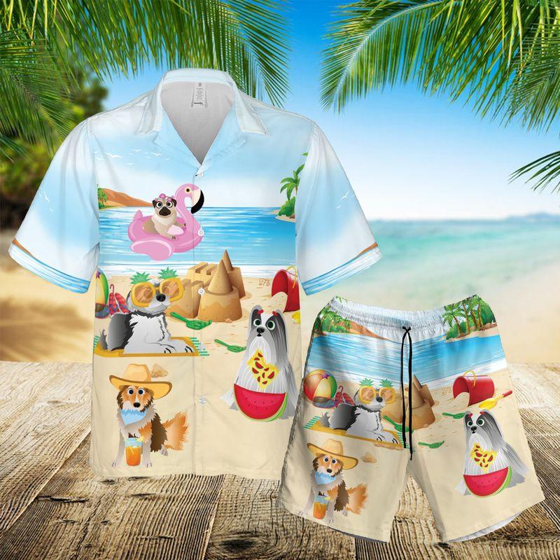 Puppies Dog Aloha Hawaiian Shirts For Summer, Beach Pictures Hawaiian Set Holiday For Men Women, Gift For Dog Lovers, Dog Owner, Dog Mom Dad