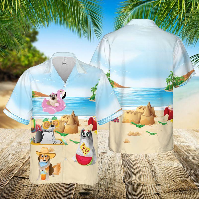 Puppies Dog Aloha Hawaiian Shirts For Summer, Beach Pictures Hawaiian Set Holiday For Men Women, Gift For Dog Lovers, Dog Owner, Dog Mom Dad - Image 2