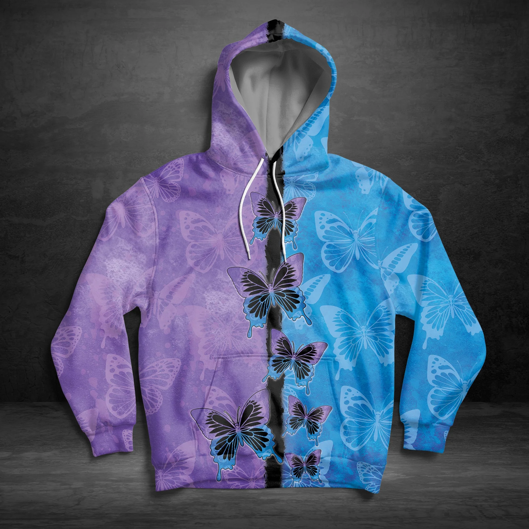 Purple Blue Butterfly Pullover Premium Hoodie, Perfect Outfit For Men And Women On Christmas New Year Autumn Winter - Image 3