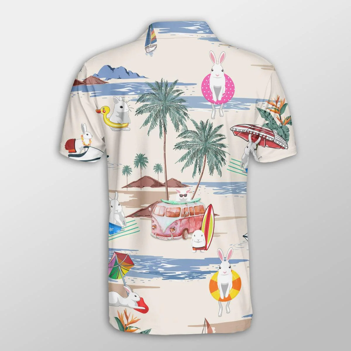 Rabbit Men Polo Shirts For Summer - Rabbit Summer Beach Pattern Button Shirts For Men - Perfect Gift For Rabbit Lovers, Cattle Lovers - Image 2