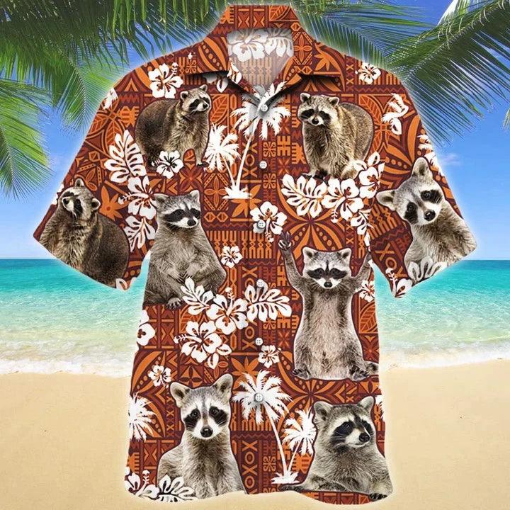 Raccoon Hawaiian Shirt - Funny Raccoon On Red Tribal Hawaiian Shirt - Perfect Gift For Friend, Family
