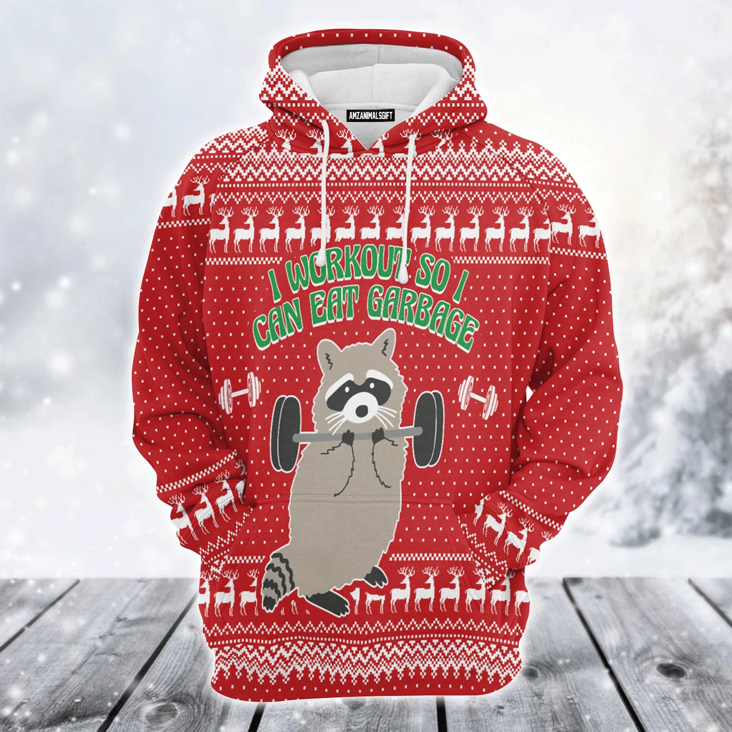 Raccoon Premium Christmas Hoodie, Raccoon I Workout So I Can Eat Garbage Unisex Hoodie For Men & Women - Perfect Gift For Christmas, Raccoon Lover