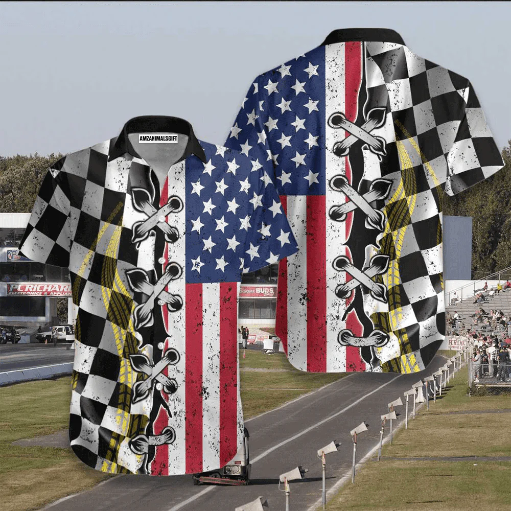 Racing Flag American Flag Dirt White Aloha Hawaiian Shirts For Men Women, 4th July Gift For Summer, Friend, Family, Independence Day, Racing Lovers - Image 2