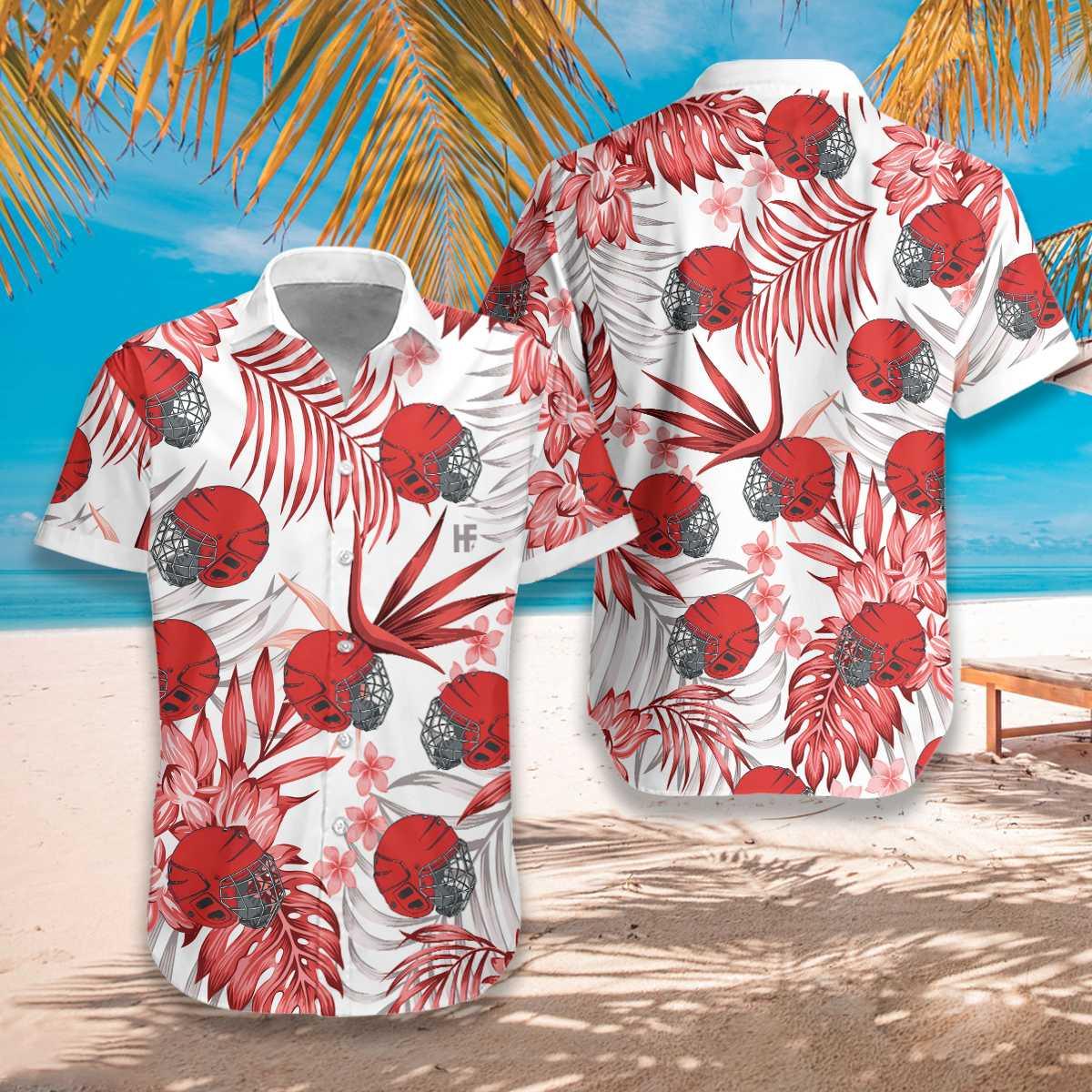 Red Hockey Helmet Aloha Hawaiian Shirt For Summer, Colorful Hawaiian Shirt Outfit For Men Women, Gift For Friend, Team, Family, Hockey Lovers