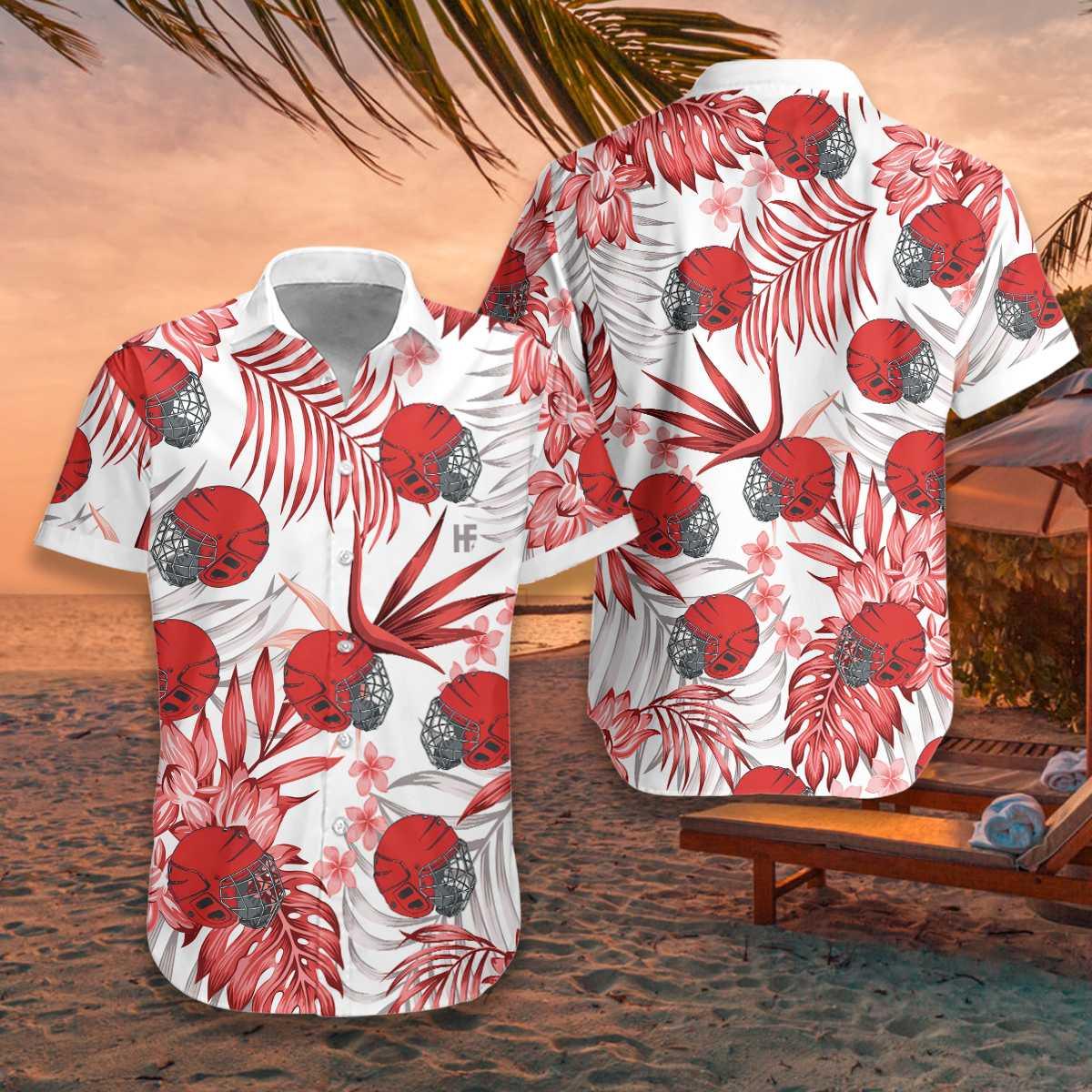 Red Hockey Helmet Aloha Hawaiian Shirt For Summer, Colorful Hawaiian Shirt Outfit For Men Women, Gift For Friend, Team, Family, Hockey Lovers - Image 4