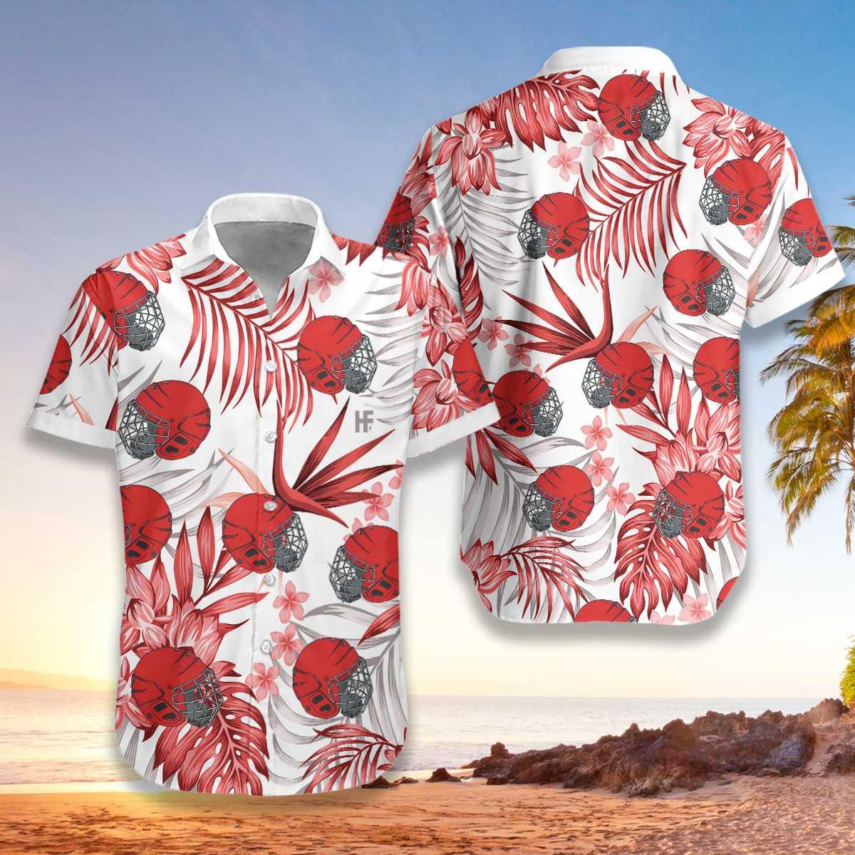 Red Hockey Helmet Aloha Hawaiian Shirt For Summer, Colorful Hawaiian Shirt Outfit For Men Women, Gift For Friend, Team, Family, Hockey Lovers - Image 5