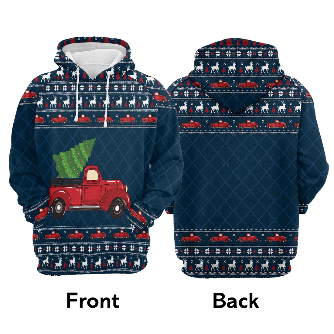 Red Truck Premium Christmas Hoodie, Vintage Red Truck Christmas Unisex Hoodie For Men & Women - Perfect Gift For Christmas, Friends, Family - Image 3
