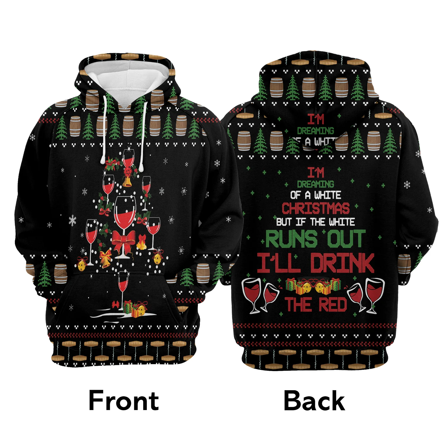 Red Wine Christmas Premium Christmas Hoodie, Christmas Tree Pattern Unisex Hoodie For Men & Women - Perfect Gift For Christmas, Friends, Family - Image 3
