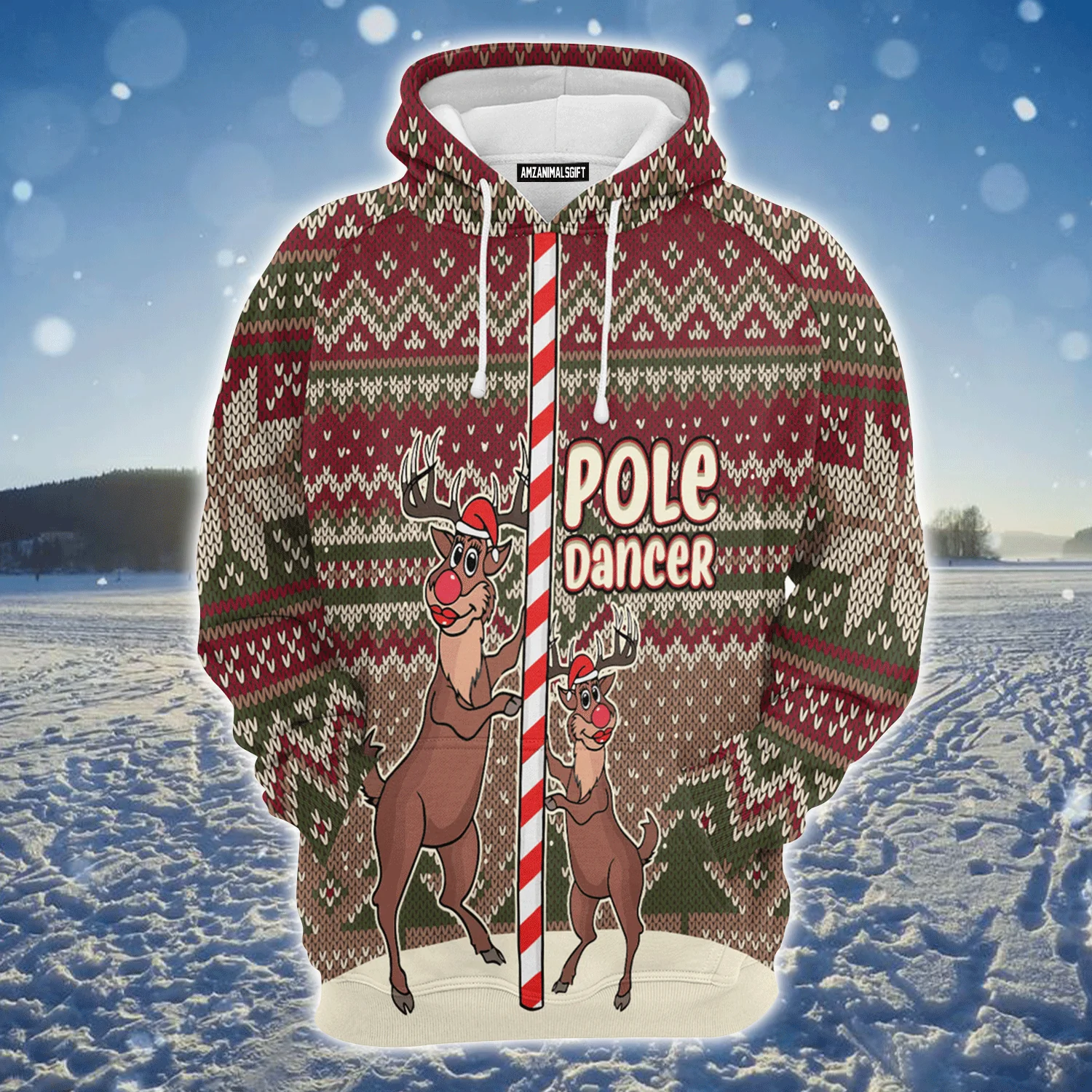 Reindeer Premium Christmas Hoodie, Reindeer Pole Dancer Christmas Hoodie For Men & Women - Perfect Gift For Christmas, Reindeer Lover - Image 2