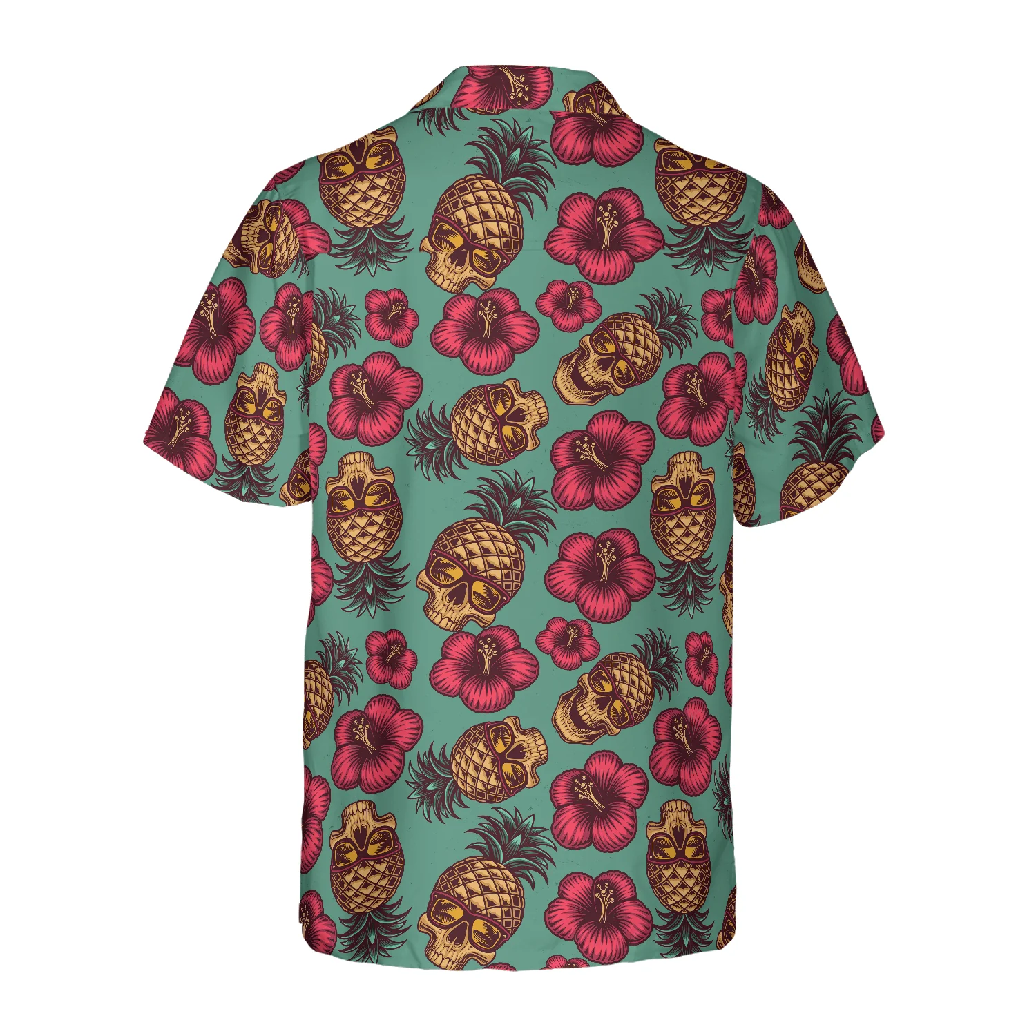Retro Pineapple Skull Hibiscus Pattern Hawaiian Shirt, Colorful Summer Aloha Shirt For Men Women, Perfect Gift For Friend, Family, Husband, Wife - Image 3