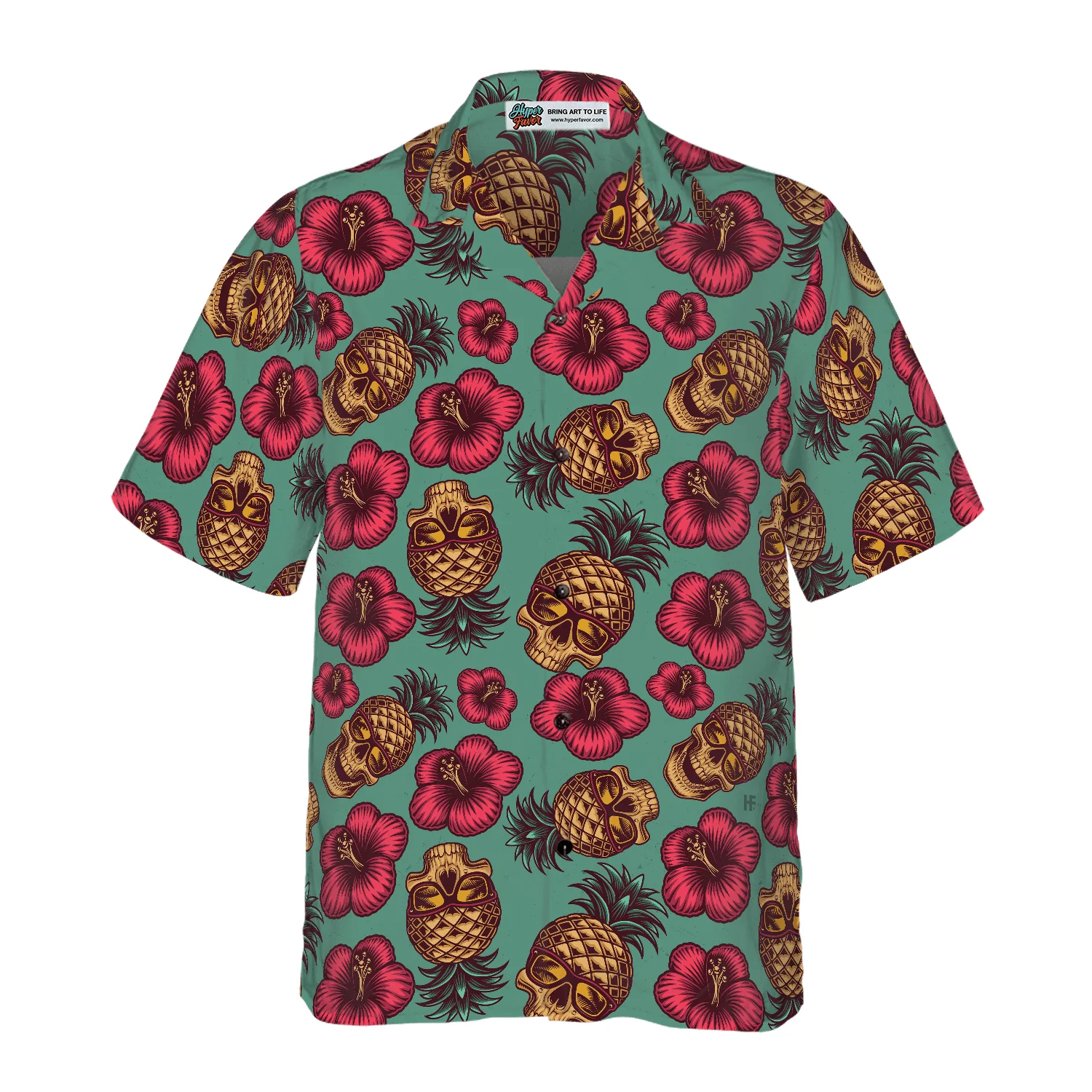 Retro Pineapple Skull Hibiscus Pattern Hawaiian Shirt, Colorful Summer Aloha Shirt For Men Women, Perfect Gift For Friend, Family, Husband, Wife - Image 4