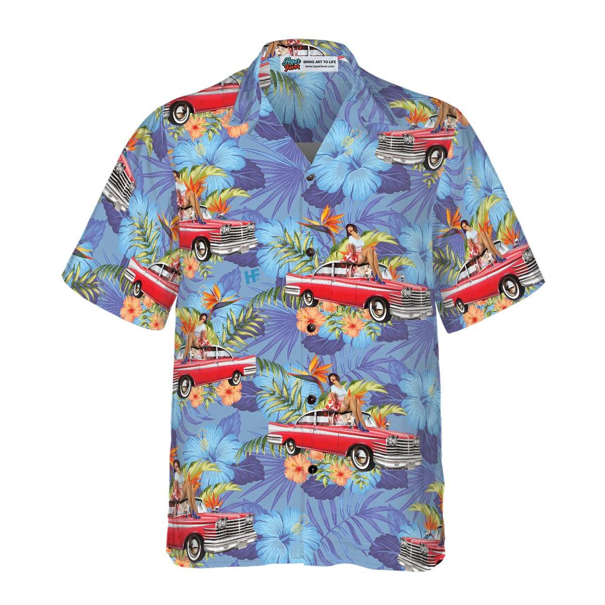 Retro Vintage Girl Car Hawaiian Shirt, Girl Car Hawaiian Shirt, Vintage Aloha Shirt - Perfect Gift For Men, Women, Husband, Wife, Friend, Family - Image 2