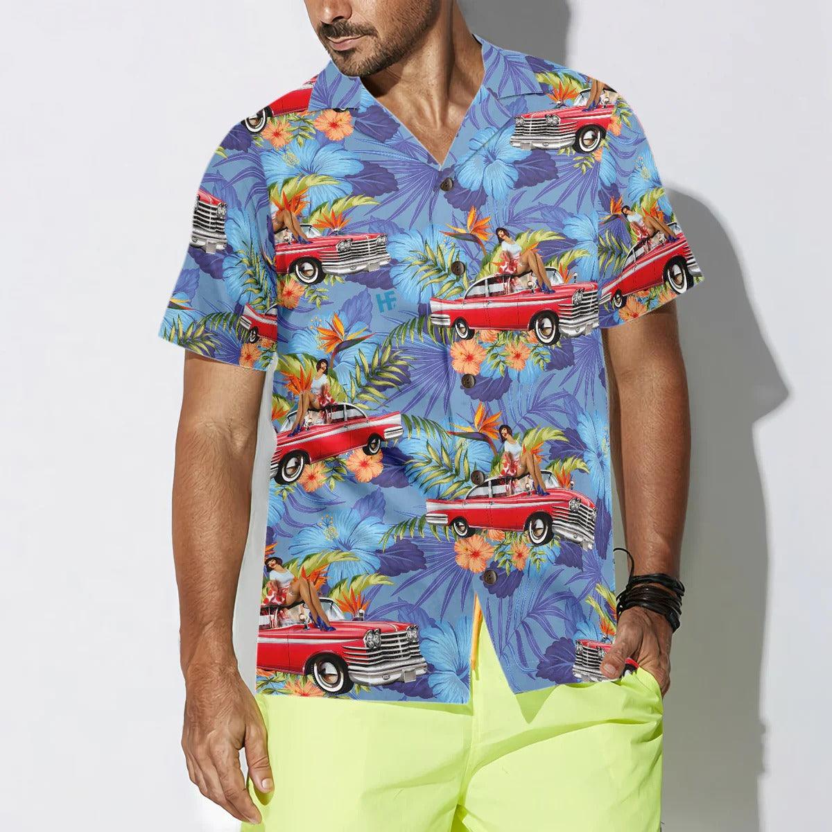 Retro Vintage Girl Car Hawaiian Shirt, Girl Car Hawaiian Shirt, Vintage Aloha Shirt - Perfect Gift For Men, Women, Husband, Wife, Friend, Family - Image 4