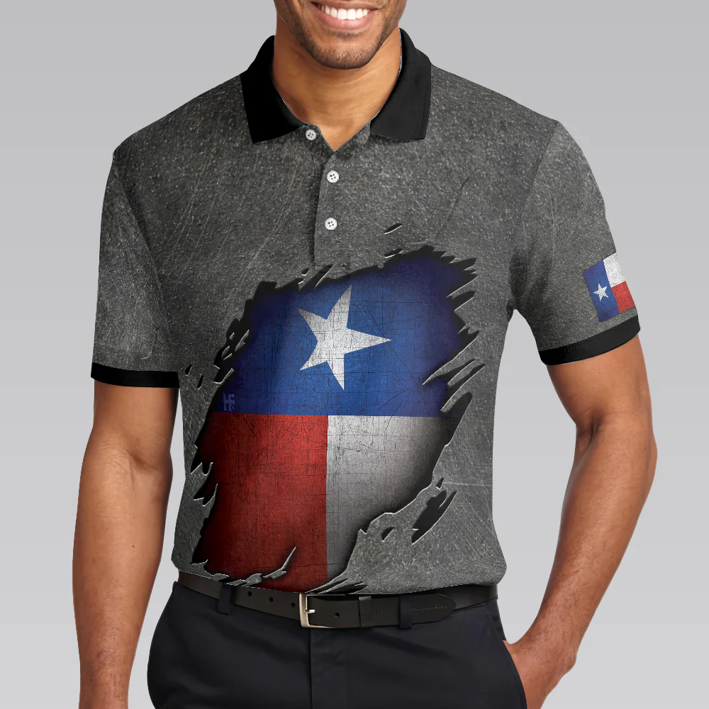 Ripped Texas Flag Polo Shirt For Golf, Grunge Texas Polo Shirt, Texas Proud Shirt For Men - Perfect Gift For Men, Golfer Men - Image 5
