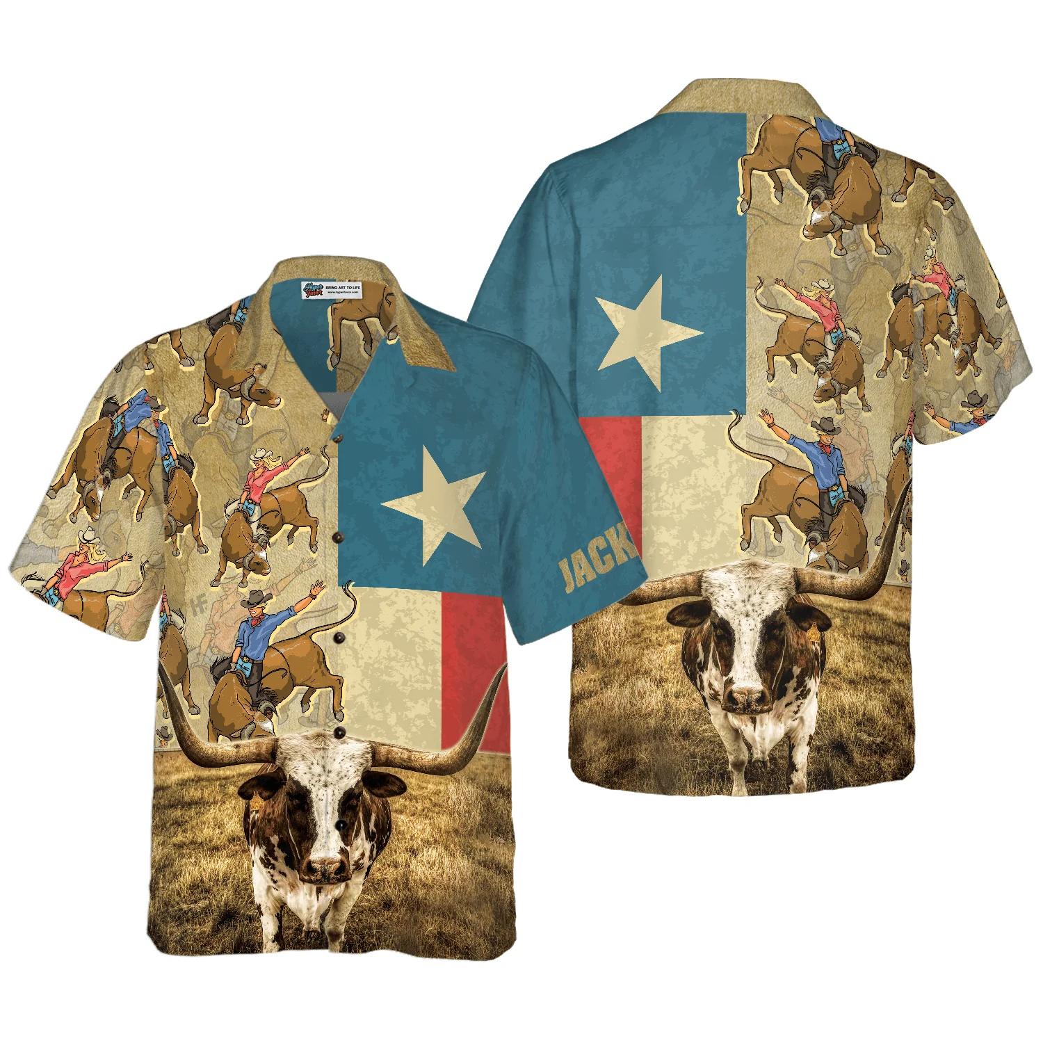 Rodeo Longhorn Texas Flag Custom Name Hawaiian Shirt, Personalized Summer Aloha Shirt Perfect Unique Gift For Men Women Texas Lovers - Image 6