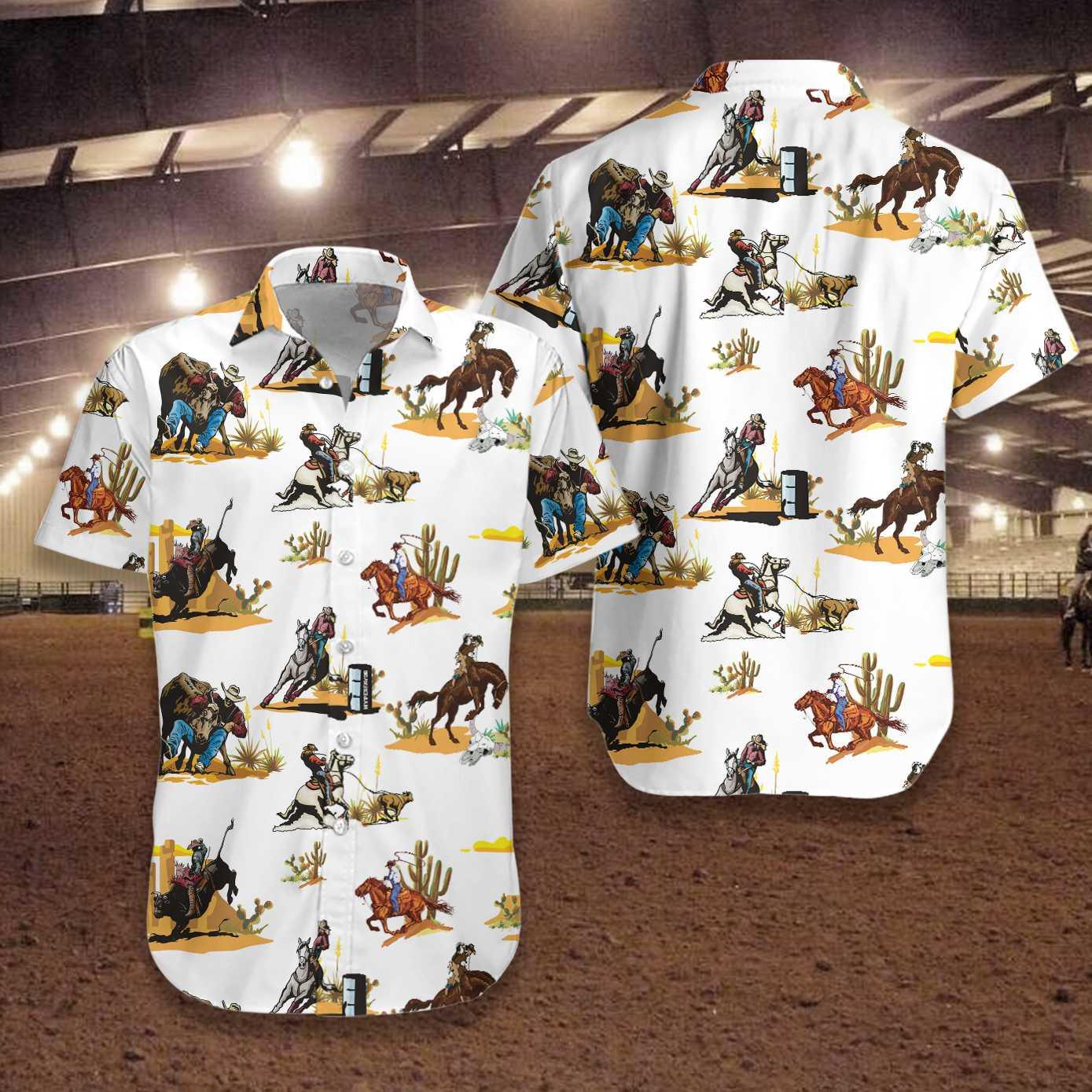 Rodeo Seamless Pattern Hawaiian Shirt, White Version, Texas Native Western, Proud Texas, Summer Aloha Shirt Perfect Unique Gift For Men Women