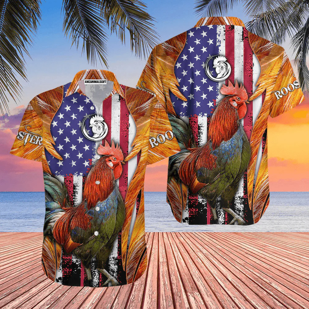 Rooster American Flag Farm Lover Aloha Hawaiian Shirts For Men Women, 4th Of July Gift For Summer, Friend, Family, Independence Day, Rooster Lovers