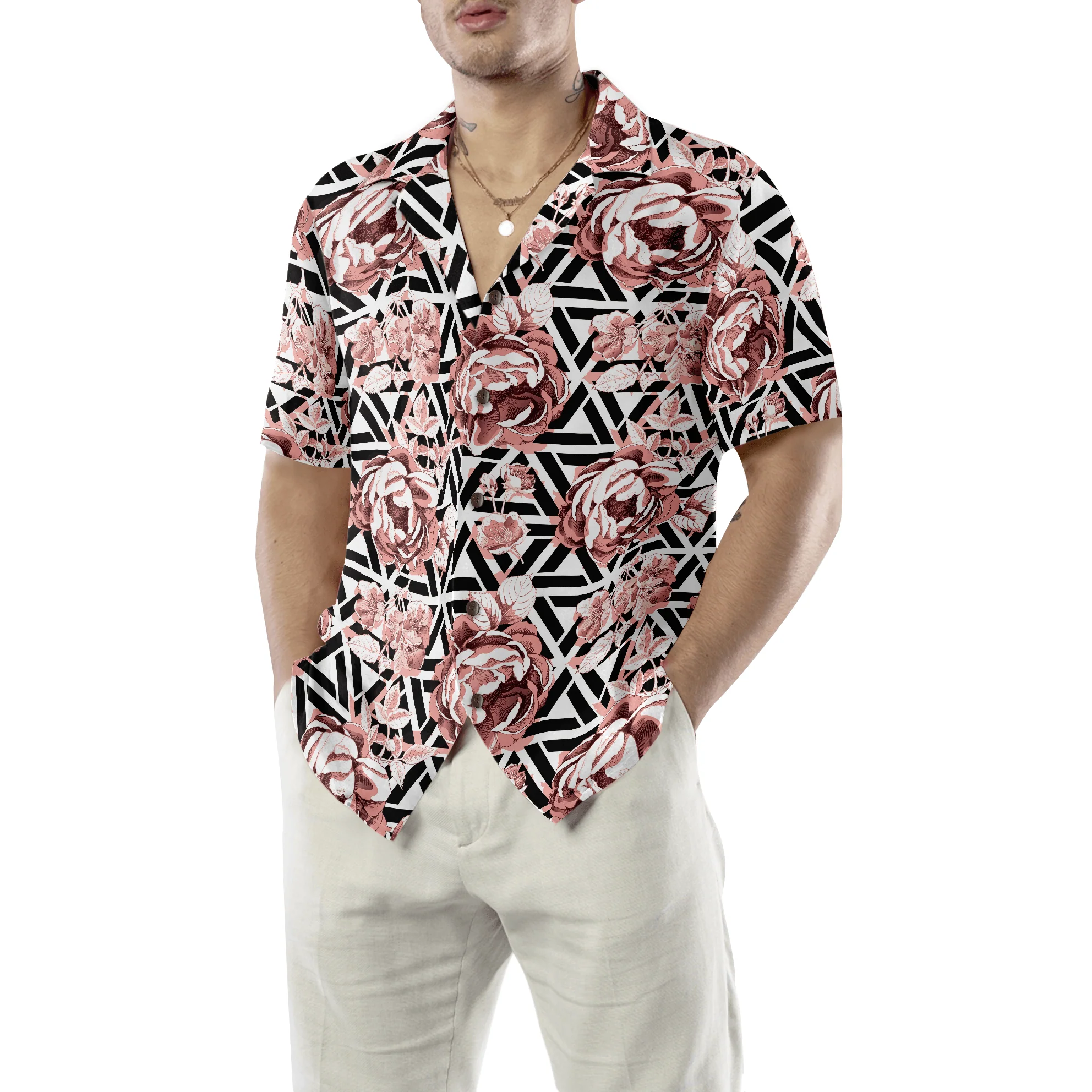 Rose Gold Flowers Aloha Hawaiian Shirt For Summer, Colorful Shirt For Men Women, Perfect Gift For Friend, Team, Family - Image 3