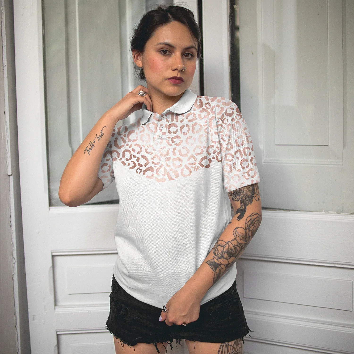 Rose Gold Leopard Pattern Women Polo Shirt, Gift For Female, Ladies, Girls - Image 6