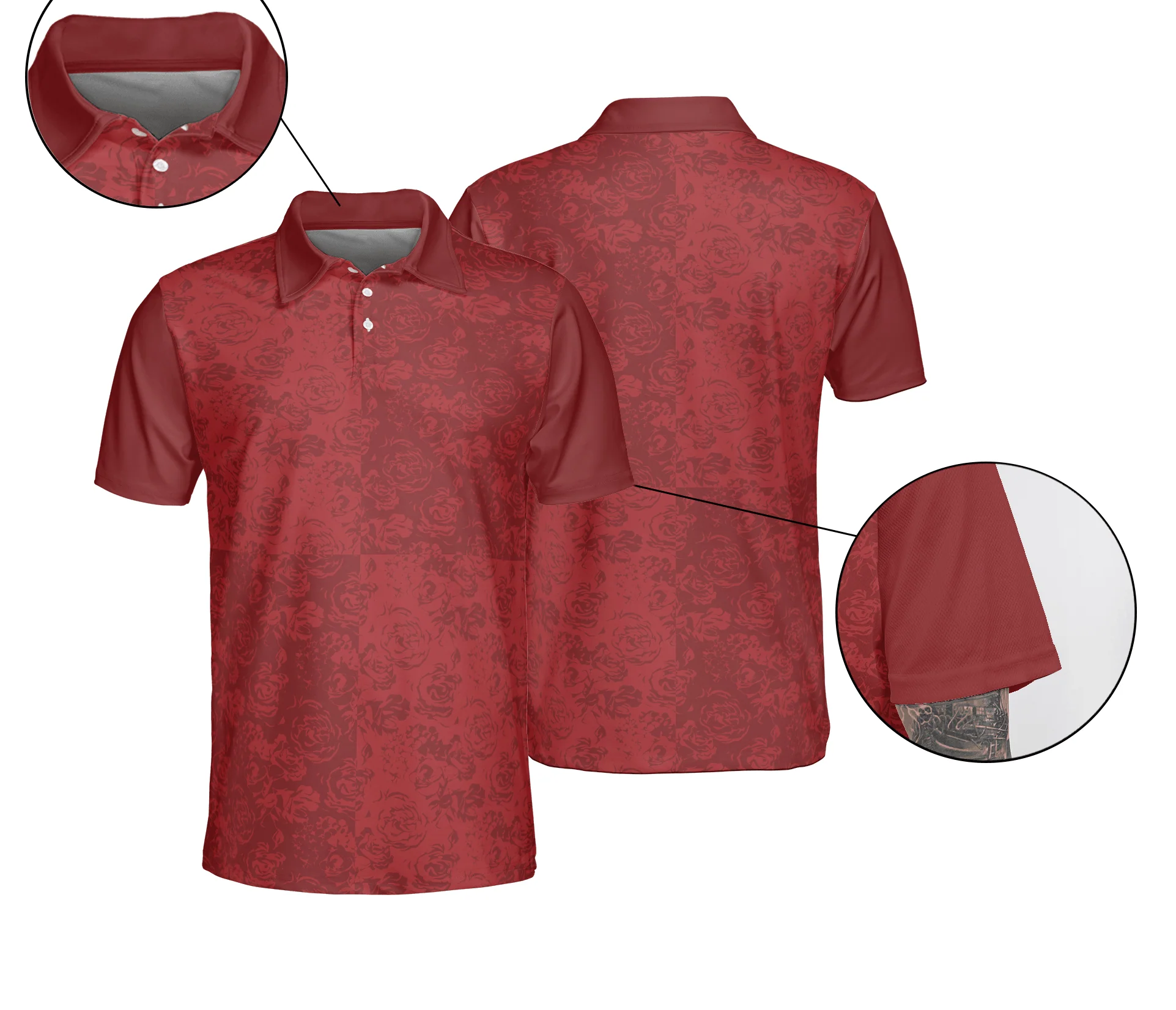 Rose Men Polo Shirt - Rose Red Pattern Polo Shirt For Men - Gift For Boyfriend, Friend, Family